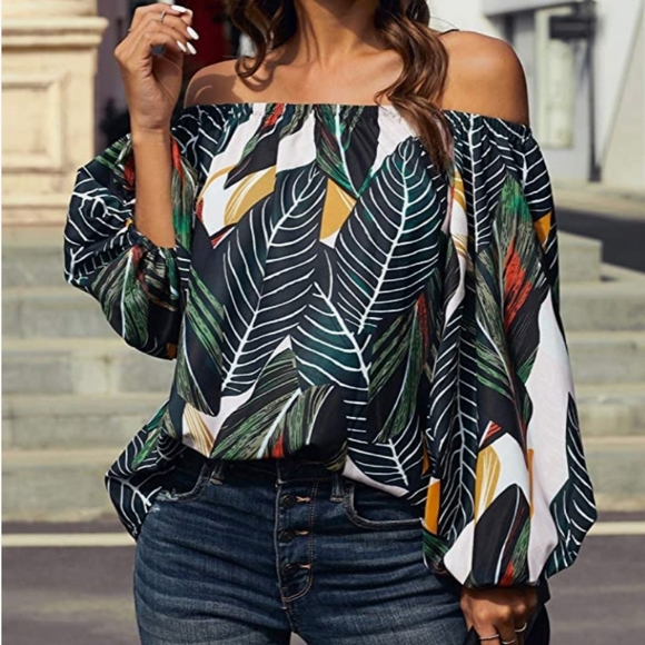 ⭐HP⭐ Botanical Leaf Print Off The Shoulder Blouse - Picture 8 of 10